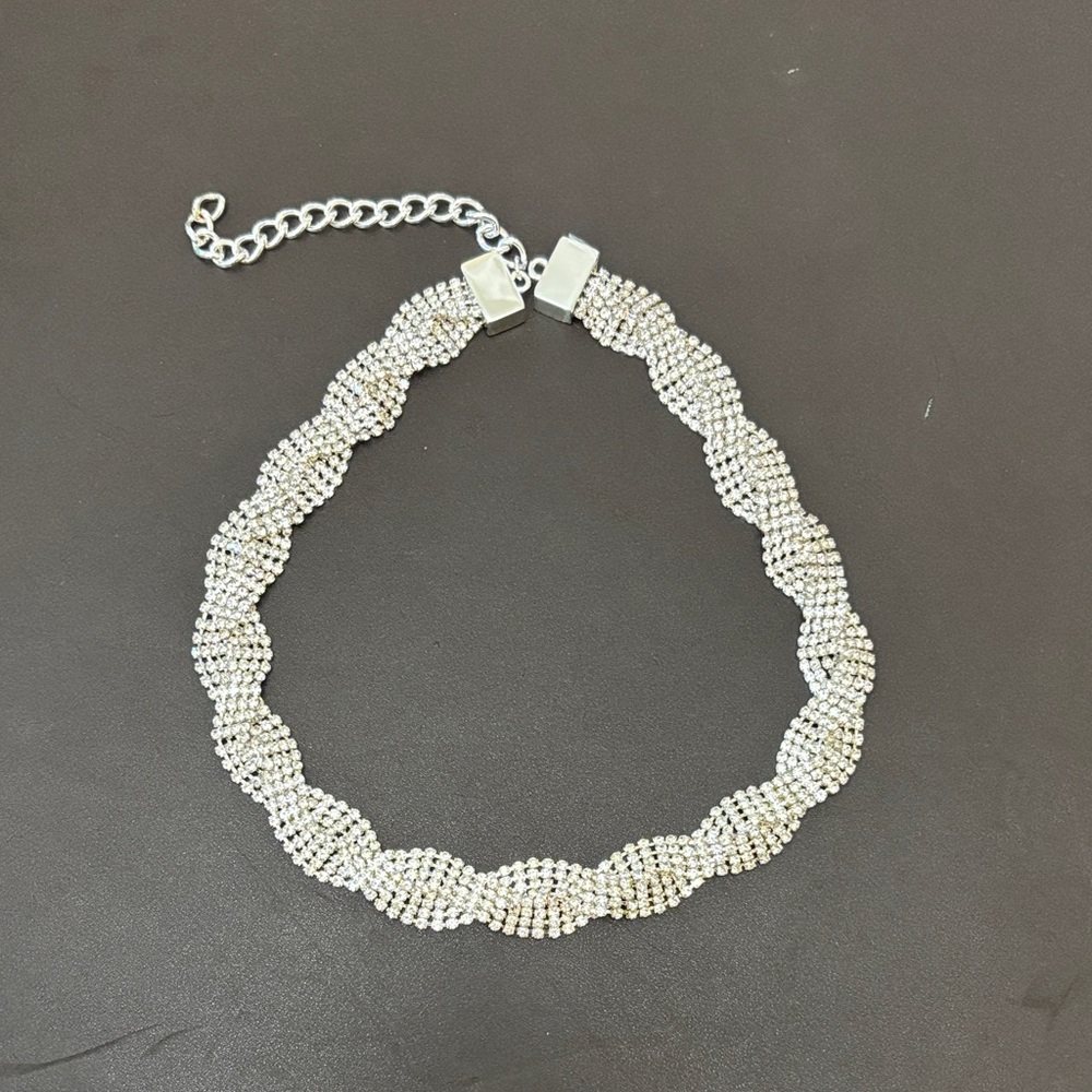 Silver Crystal Braided Choker Necklace - Women Jewelry